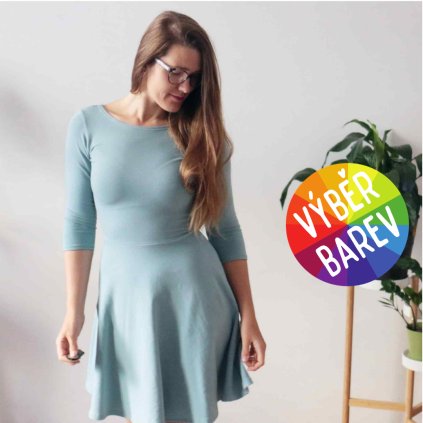 Půlkolové šaty jednobarevné / 3/4 rukáv / VÝBĚR BAREV!