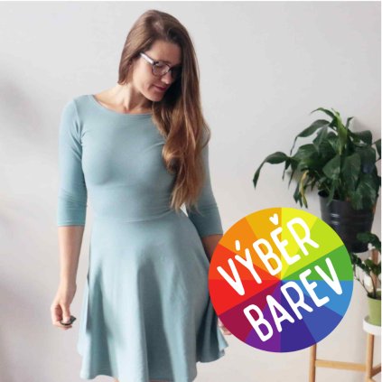 Půlkolové šaty jednobarevné / 3/4 rukáv / VÝBĚR BAREV!