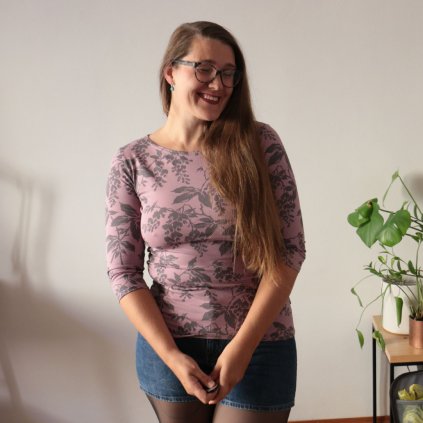 tričko vsazovaný rukáv fialové listy (6)