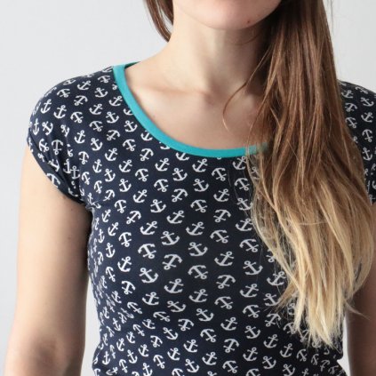 Tričko kotvičky + tyrkysová / vel. S, M (Barva Tmavě modrá, Velikost M)