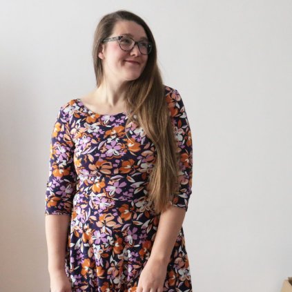 šaty půlkolo rukáv květy fialovo oranžová (27)