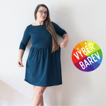 Řasené šaty jednobarevné 3/4 rukáv / VÝBĚR BAREV!