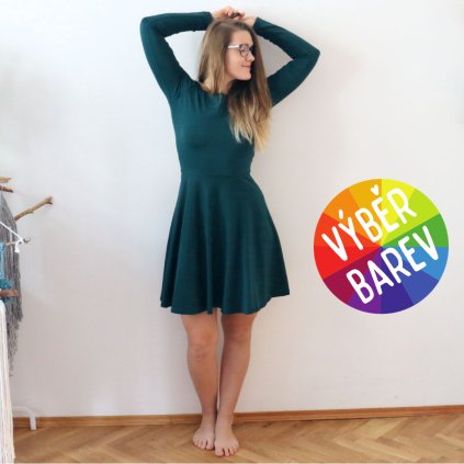 Půlkolové šaty jednobarevné / dlouhý rukáv / VÝBĚR BAREV!