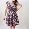 Půlkolové šaty kr. rukáv zavinovací / půlnoční louka BIO (Barva Tmavě modrá, Délka rukávu trošku delší (vn.délka cca 3cm), Velikost L)