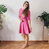 Půlkolové šaty, tlumená růžová / 3/4 rukávy (Barva Růžová, Velikost L)