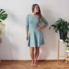 Půlkolové šaty, šedo-mentolová / 3/4 rukávy (Barva Mint, Velikost XL)