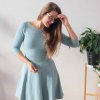 Půlkolové šaty, šedo-mentolová / 3/4 rukávy (Barva Mint, Velikost XL)