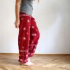 Harémovky / flanel / vánoční / tm. červená (Velikost ušití na míru - do 2-4 týdnů, Šířka nohavic Široké)