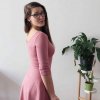 Půlkolové šaty, tmavá starorůžová / 3/4 rukávy (Barva Růžová, Délka rukávu dlouhý rukáv, Velikost L)