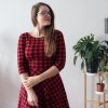 šaty půlkolo rukáv červená kostka (21)