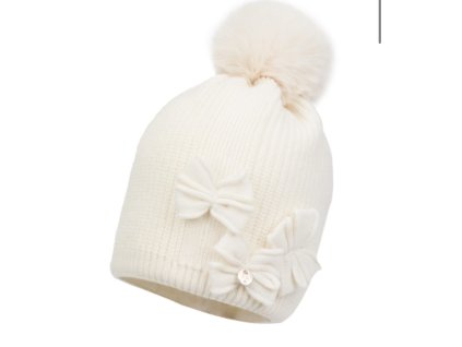 Detská zimná čiapka s mašličkami ecru