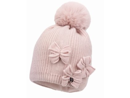 Detská zimná čiapka s mašličkami pink