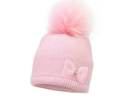 Detská zimná čiapka s brmbolcom pink
