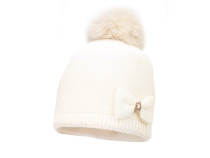 Detská zimná čiapka s brmbolcom ecru