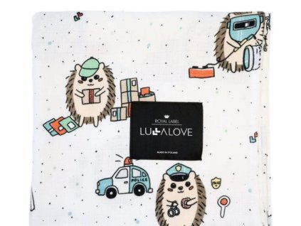 Lullalove Zavinovacia prikrývka z mušelínu plienka 100 x 100cm farba:Ježko modrý