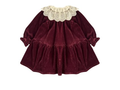 CHRISTMAS zamatové bordové šaty s golierom