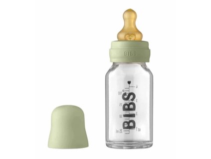 BIBS BABY BOTTLE fľaša – 1x sklenená fľaša 100% prírodný kaučuk, 110ml „SAGE“