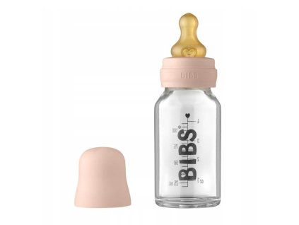 BIBS BABY BOTTLE fľaša – 1x sklenená fľaša 100% prírodný kaučuk, 110ml „BLUSH“ (púdrovo ružová)