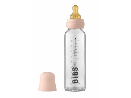 BIBS BABY BOTTLE fľaša – 1x sklenená fľaša 100% prírodný kaučuk, 225ml „BLUSH“ (púdrovo ružová)