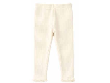 Rebrované legíny s čipkou - krémové