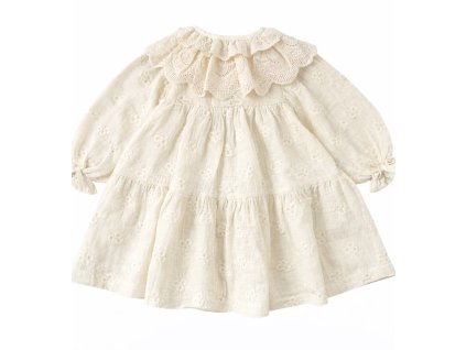 Vyšívané šaty s čipkovaným golierom - krémové