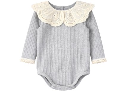 Rebrované body/blúzka s čipkovaným golierom - sivá melanž