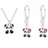 Stříbrný dětský set panda - náušnice Swarovski, náhrdelník