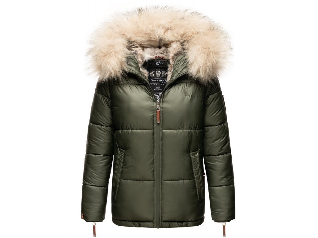 Dámská teplá zimní bunda s kožíškem Tikunaa Premium Navahoo - OLIVE -  Navahoo.cz eshop