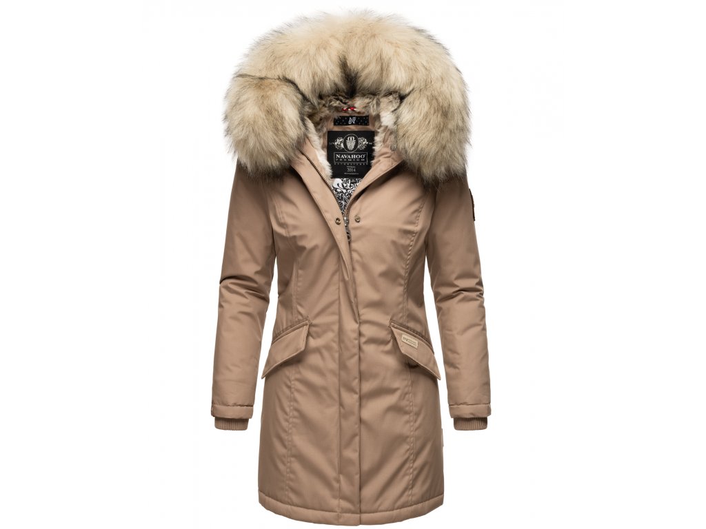 Dámská zimní bunda s kapucí a kožíškem Cristal Navahoo - TAUPE GREY -  Navahoo.cz eshop