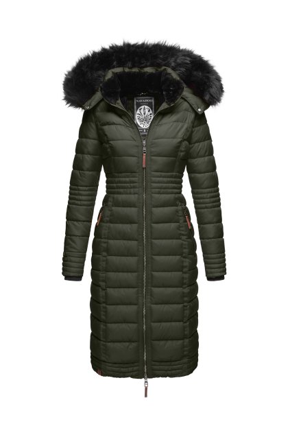 Dámský prošívaný dlouhý kabát Navahoo Umay - OLIVE