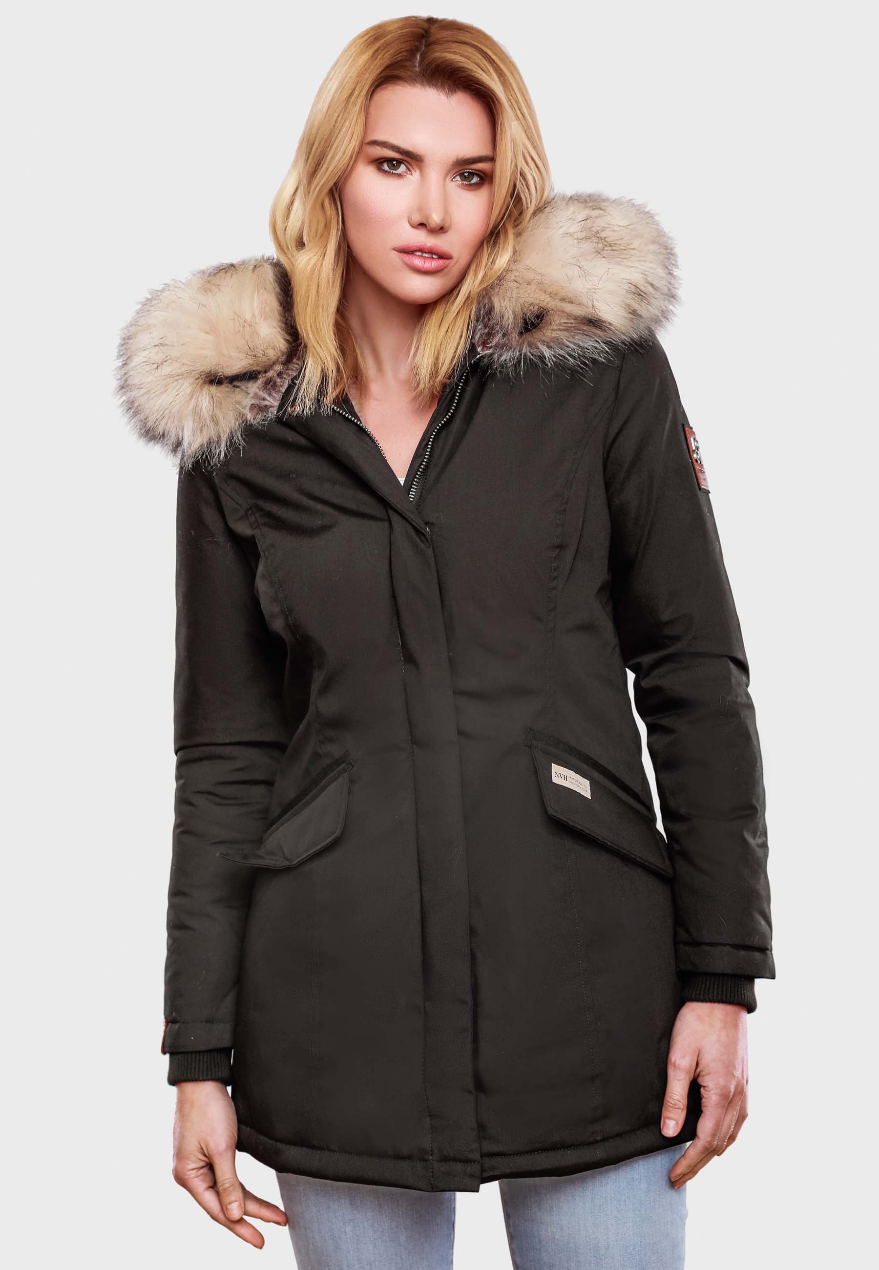Dámská zimní bunda s kapucí a kožíškem Cristal Navahoo - ANTRACITE Velikost: L