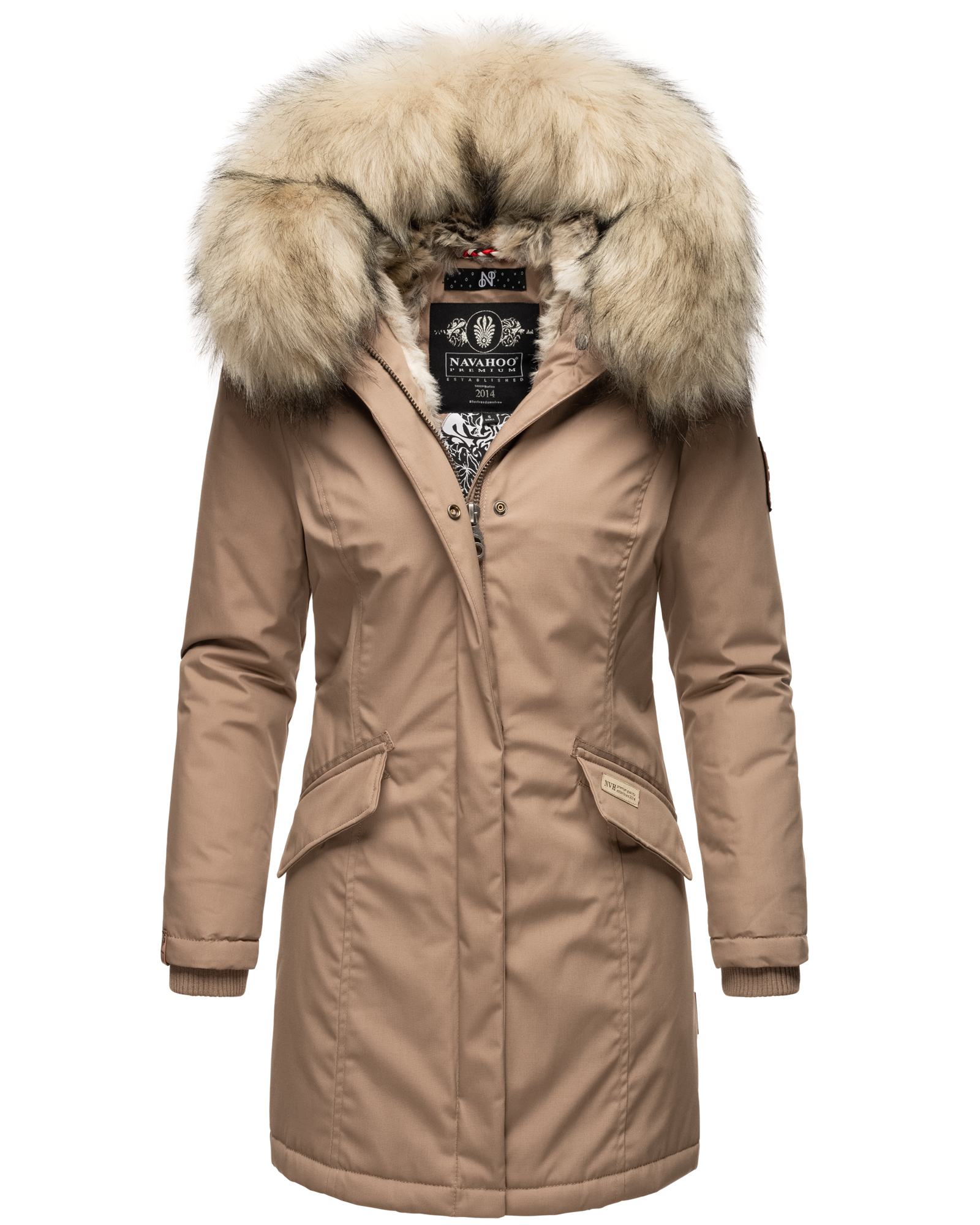 Dámská zimní bunda s kapucí a kožíškem Cristal Navahoo - TAUPE GREY Velikost: XXL