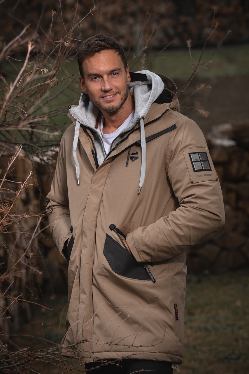Zimní kabát / pánská zimní dlouhá bunda Ragaan Stone Harbour - LIGHT BROWN Velikost: XXL