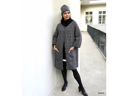 MANIKO - pletený kostkovaný kabát s kapucí