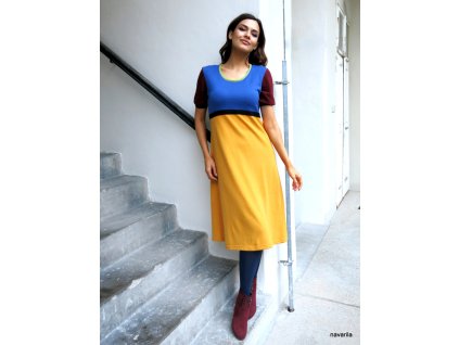 FLESH - pletené šaty modrožluté