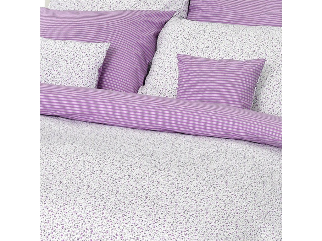 Bavlnené posteľné návliečky Kvietok pruh fialový