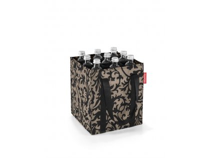 Nákupná taška na fľaše BOTTLEBAG baroque taupe z vodeodolného polyesteru 24x28x24 cm v čiernej farbe so vzorom, Reisenthel
