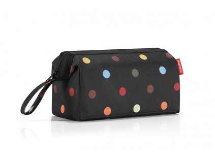 Kozmetická taška TRAVELCOSMETIC dots z vodeodolného polyesteru 26x18x13,5 cm v čiernej farbe s farebnými bodkami, Reisenthel