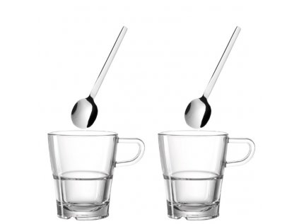 Šálka na kávu s lyžičkou SENSO SET/2ks 250 ml Š:17 cm V:13 cm zo skla a nerezu v číro nerezovej farbe, Leonardo