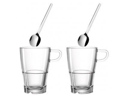 Šálka na latte s lyžičkou SENSO SET/2ks 350 ml Š:19 cm V:15 cm zo skla a nerezu v číro nerezovej farbe, Leonardo