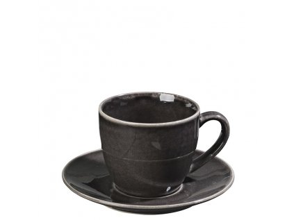 Šálka s podšálkou NORDIC COAL 150 ml P:14 cm V:8,8 cm z kameniny v tmavej farbe, Broste