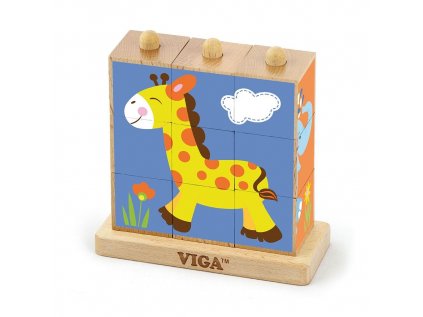 Drevené puzzle kocky na stojane Viga Zoo
