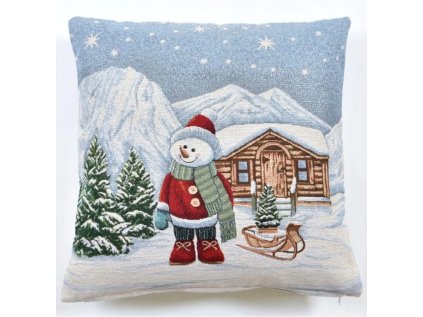 vianocny navlek 45x45 gobelin snehuliak a krajinka v