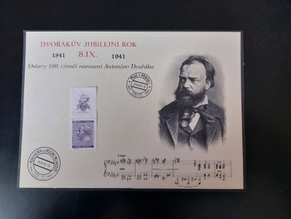 60h - Replika pamětního listu -Antonín Dvořák - kupón/známka svisle