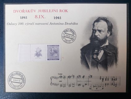 60h - Replika pamětního listu -Antonín Dvořák -kraj/kupón/známka