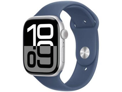 apple watch series 10 gps cellular 42mm silver aluminium case with denim sport band m l mwx43qc a ien529664