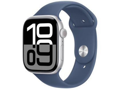 apple watch series 10 gps cellular 42mm silver aluminium case with denim sport band s m mwx33qc a ien529665