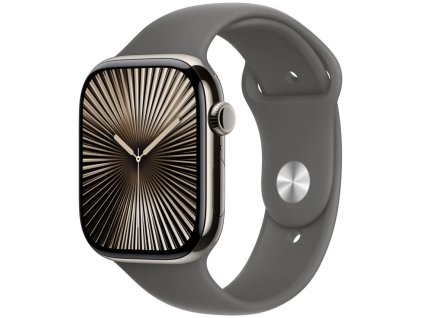 apple watch series 10 gps cellular 46mm natural titanium case with stone grey sport band s m mwy93qc a ien529687