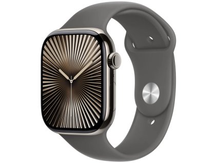 apple watch series 10 gps cellular 46mm natural titanium case with stone grey sport band m l mwya3qc a ien529686