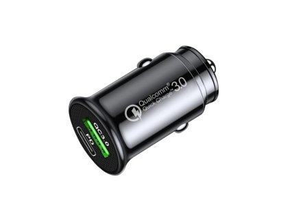 MINI kombinovaná USB-A a USB-C auto nabíječka - Černá